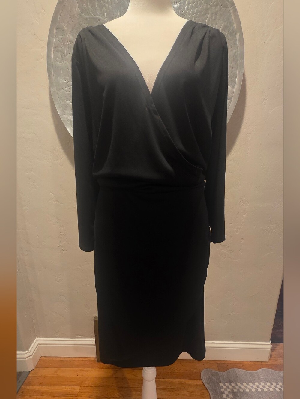 Black Long Sleeve V-Neck Wrap Dress